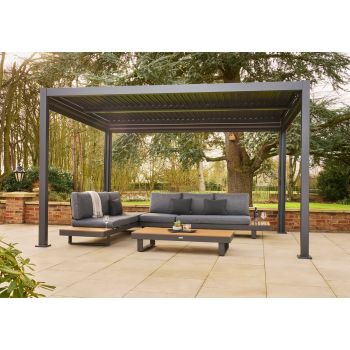 Nexus Pergola Bundle - 3m x 4m with LEDs and 3 Screens - Powder Coated Aluminium - L391 x W292 x H240 cm - Anthracite/Grey