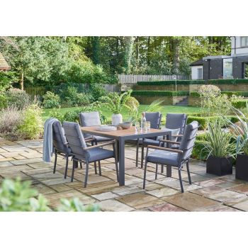 Easton Anthracite 6 Seater Dining Set - Aluminium Polywood - Anthracite Teak