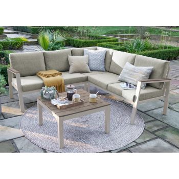 Easton Beige Mini Corner Set with Poly Wood Table Top and Sides - Beige