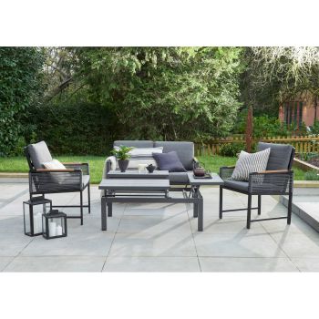 Bellmount 2 Seater Rope Aluminium Sofa Set With 3 Way Lift Table - Black