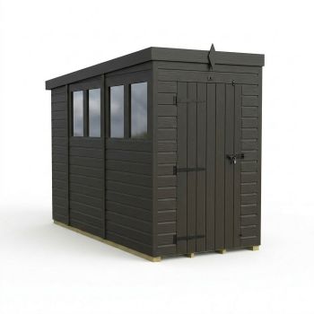 4ft x 10ft Composite Pent Garden Shed Single Door With Windows - Composite - L122 x W305 x H210 cm - Grey