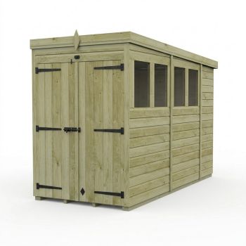 4ft x 10ft Pent Garden Shed Double Door With Windows - Pressure Treated Timber - L122 x W305 x H210 cm - Natural