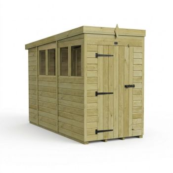 4ft x 10ft Pent Garden Shed Single Door With Windows - Pressure Treated Timber - L122 x W305 x H210 cm - Natural