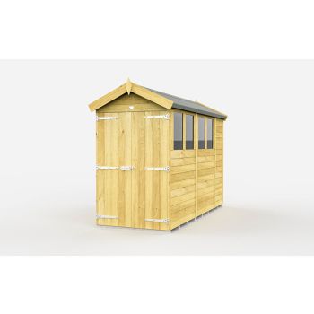 4 x 11 Feet Apex Shed - Double Door With Windows - Wood - L329 x W118 x H217 cm