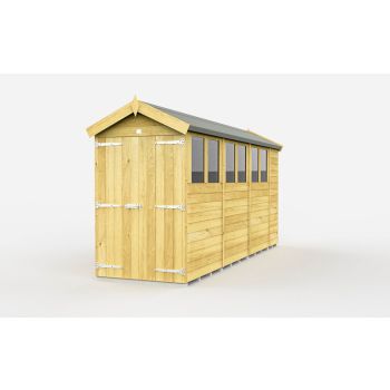 4 x 15 Feet Apex Shed - Double Door With Windows - Wood - L454 x W118 x H217 cm