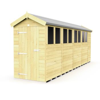 4 x 19 Feet Apex Shed - Single Door With Windows - Wood - L560 x W118 x H217 cm