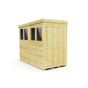 4 x 8 Feet Pent Shed - Double Door With Windows - Wood - L231 x W127 x H201 cm