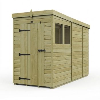 4ft x 9ft Pent Garden Shed Single Door With Windows - Pressure Treated Timber - L122 x W274 x H210 cm - Natural