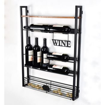 80cm Wall Wine Rack - Metal/Wood - L11 x W61 x H80 cm