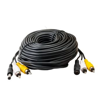 50 Metre 3 Way Cable for CCTV with Power Audio Video RCA Connectors - Black
