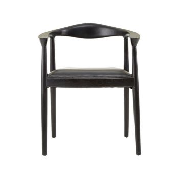 Kendari Open Back Leather Dining Chair - Wood/Synthetic/Textile - L56 x W64 x H80 cm - Black