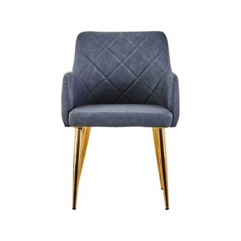 Tamzin Leather Effect Angular Dining Chair - Metal/Wood/Textile/Synthetic - L58 x W55 x H81 cm - Gold/Grey
