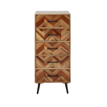 Boho Five Drawer Chest - Mango Metal/Wood - L40 x W50 x H115 cm - Black/Natural