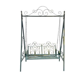 Garden Swing Bench - Metal - L147 x W90 x H215 cm - Blue/Gold