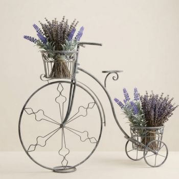 107cm Bicycle Planter - Metal - L26 x W107 x H87 cm - Stone Grey