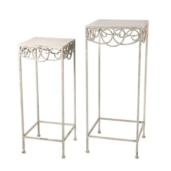 66cm Decorative Metal Plant Stand (Set of 2) - L27 x W27 x H66 cm - Cream
