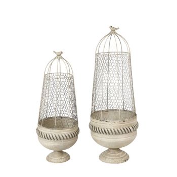 83/70cm Decorative Metal Plant Stands (Set of 2) - L32 x W32 x H83 cm - Cream