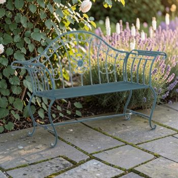 144cm Vintage Garden Bench in Antique Finish - Metal - L100 x W57 x H144 cm - Blue/Gold