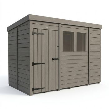 5ft x 9ft Composite Pent Garden Shed Single Door With Windows - Composite - L152 x W274 x H210 cm - Grey