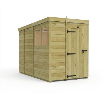 5ft x 9ft Pent Garden Shed Single Door With Windows - Pressure Treated Timber - L152 x W274 x H210 cm - Natural