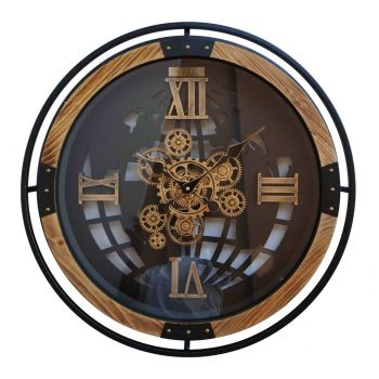 60cm Double-Ringed Gear Clock for Living Room/Hallway/Dining Room - Metal - L8 x W60 x H60 cm