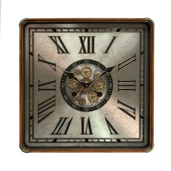 60cm Square Wall Gear Clock for Living Room/Hallway/Dining Room - Metal - L9 x W60 x H60 cm