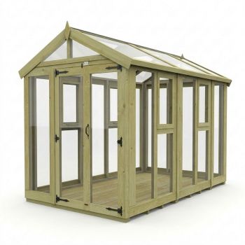 6ft x 10ft Apex Glass Greenhouse - Pressure Treated Timber - L183 x W305 x H210 cm - Natural