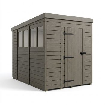 6ft x 10ft Composite Pent Garden Shed Single Door With Windows - Composite - L183 x W305 x H210 cm - Grey