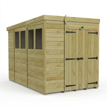 6ft x 10ft Pent Garden Shed Double Door With Windows - Pressure Treated Timber - L183 x W305 x H210 cm - Natural