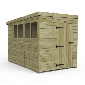 6ft x 10ft Pent Garden Shed Single Door With Windows - Pressure Treated Timber - L183 x W305 x H210 cm - Natural
