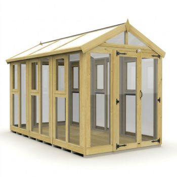 6ft x 12ft Apex Glass Greenhouse - Pressure Treated Timber - L183 x W366 x H210 cm - Natural