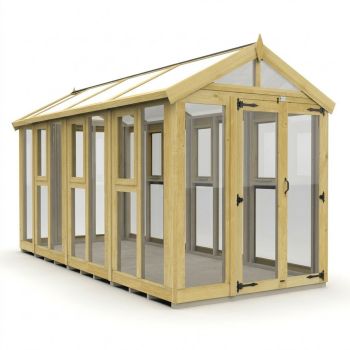 6ft x 14ft Apex Glass Greenhouse - Pressure Treated Timber - L183 x W427 x H210 cm - Natural