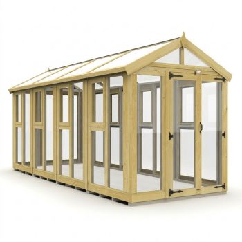 6ft x 16ft Apex Glass Greenhouse - Pressure Treated Timber - L183 x W488 x H210 cm - Natural