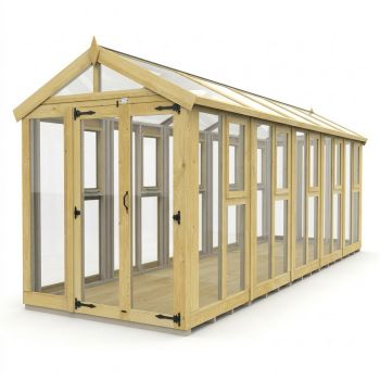 6ft x 20ft Apex Glass Greenhouse - Pressure Treated Timber - L183 x W610 x H210 cm - Natural