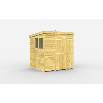 6 x 6 Feet Pent Shed - Double Door With Windows - Wood - L178 x W185 x H201 cm