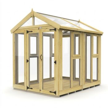 6ft x 8ft Apex Glass Greenhouse - Pressure Treated Timber - L183 x W244 x H210 cm - Natural