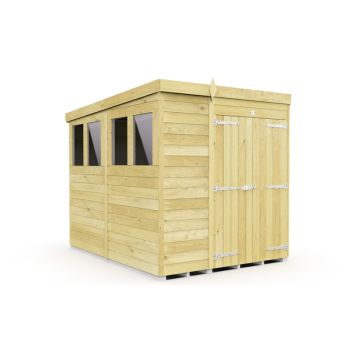 6 x 8 Feet Pent Shed - Double Door With Windows - Wood - L231 x W185 x H201 cm