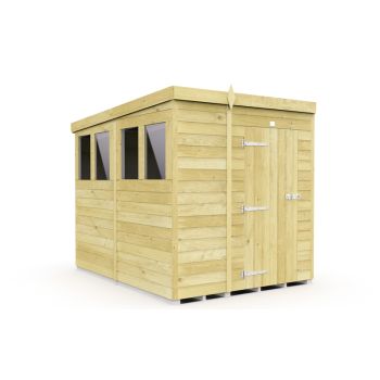 6 x 8 Feet Pent Shed - Single Door With Windows - Wood - L231 x W185 x H201 cm
