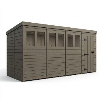 6ft x 9ft Composite Pent Garden Shed Single Door With Windows - Composite - L183 x W274 x H210 cm - Grey