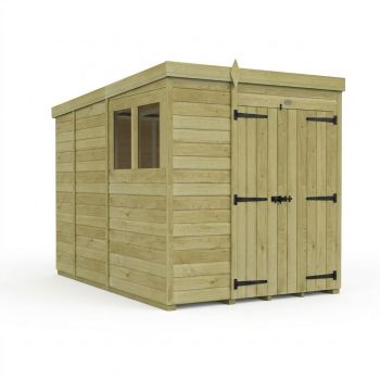6ft x 9ft Pent Garden Shed Double Door With Windows - Pressure Treated Timber - L183 x W274 x H210 cm - Natural