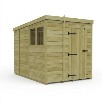 6ft x 9ft Pent Garden Shed Single Door With Windows - Pressure Treated Timber - L183 x W274 x H210 cm - Natural