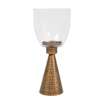 Sandbanks Iron and Hammered Glass Hurricane Small - L15.3 x W15.3 x H35.8 cm - Clear