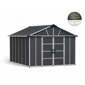 Yukon 11 x 13.1 Shed + Floor Wpc - Polycarbonate - L395 x W332 x H252 cm - Dark Grey