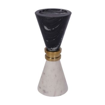 Ravello Candle Holder - Aluminium/Marble - L10 x W10 x H21 cm - Black/White