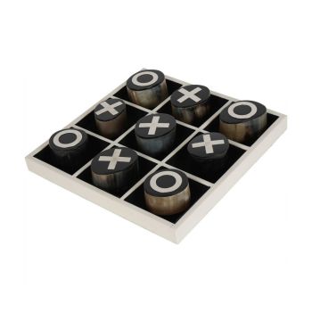 Hanson Horn Inlay Noughts and Crosses Set - Resin/Horn/Steel - L28 x W28 x H4.5 cm - Black