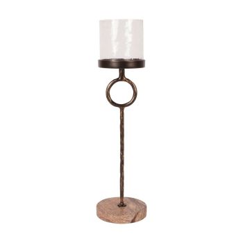 Rutland Table Hurricane Small - Marble/Iron/Glass - L10.5 x W10.5 x H39 cm - Antique Gold/Forest Brown