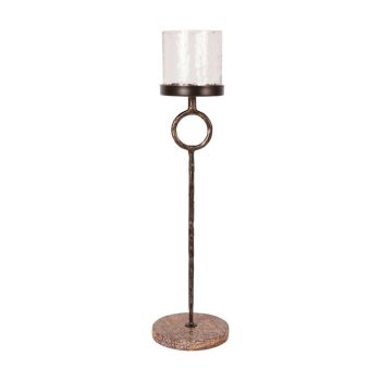 Rutland Table Hurricane Large - Marble/Iron/Glass - L11.5 x W11.5 x H45 cm - Antique Gold/Forest Brown