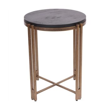 Dalston Sandblasted Wood and Champagne Frame Side Table - Iron/Wood - L45 x W45 x H56 cm - Black/Gold