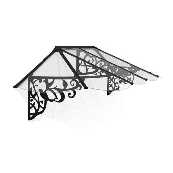 Patio Cover Lily Extendable Series Canopy Door Awning Kit 2600 Clear - Acrylic - L267.2 x W88 x H70 cm - Black