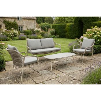 Jamaica Lounge Set - Galvanized Steel Oval Wicker Rope/Olefin - Beige/Stone 